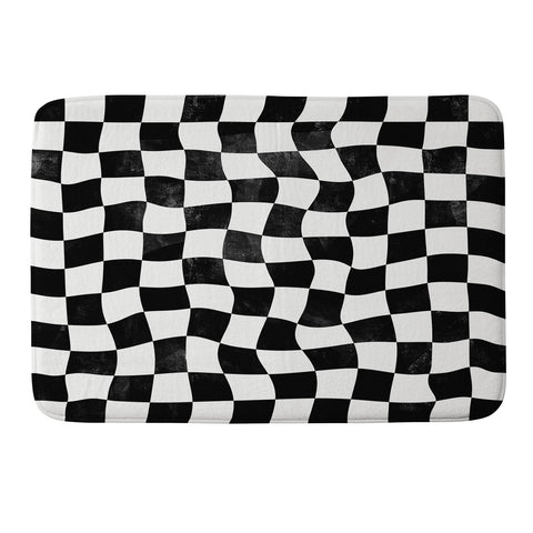 Avenie Warped Checkerboard BW Memory Foam Bath Mat