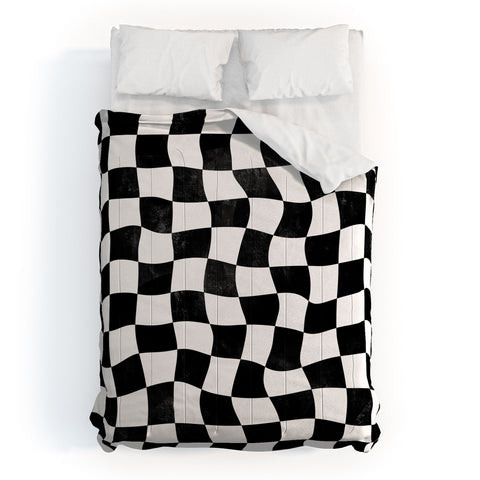 Avenie Warped Checkerboard BW Comforter
