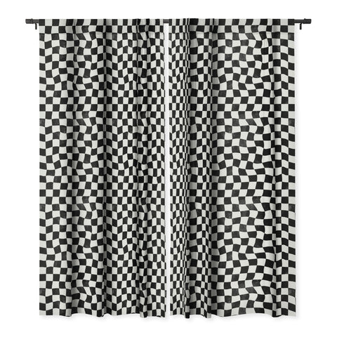 Avenie Warped Checkerboard BW Blackout Window Curtain