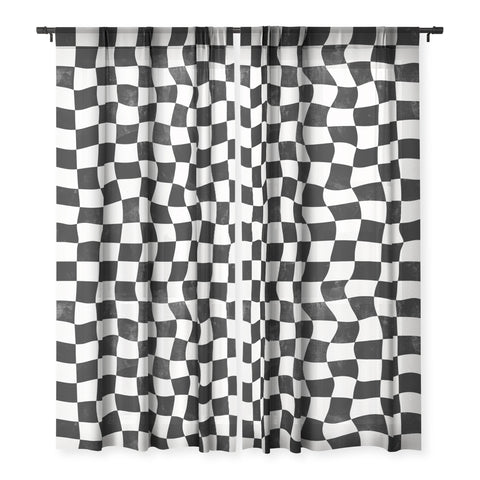 Avenie Warped Checkerboard BW Sheer Non Repeat