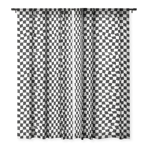 Avenie Warped Checkerboard BW Sheer Window Curtain