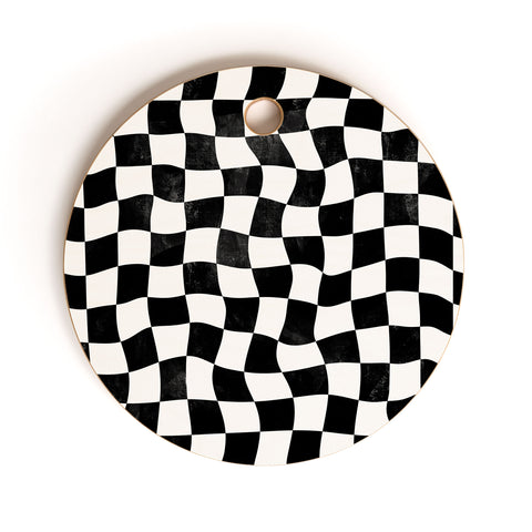 Avenie Warped Checkerboard BW Cutting Board Round