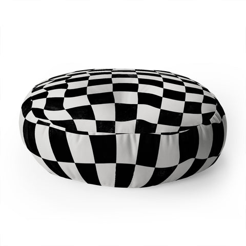 Avenie Warped Checkerboard BW Floor Pillow Round