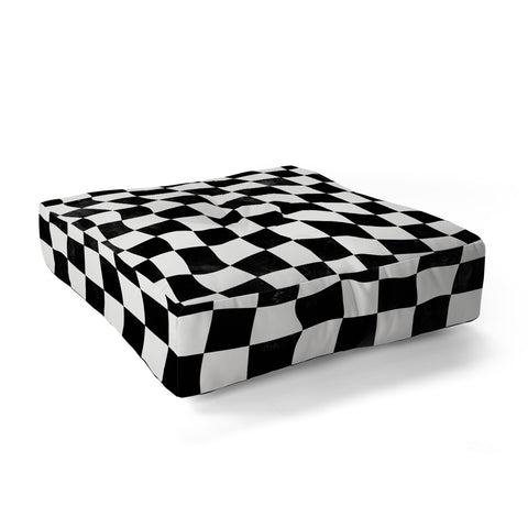Avenie Warped Checkerboard BW Floor Pillow Square