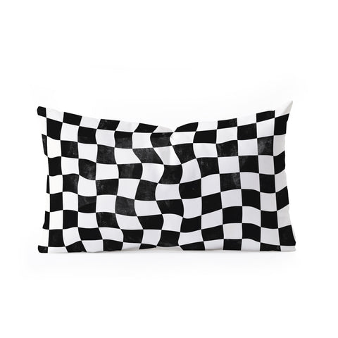 Avenie Warped Checkerboard BW Oblong Throw Pillow