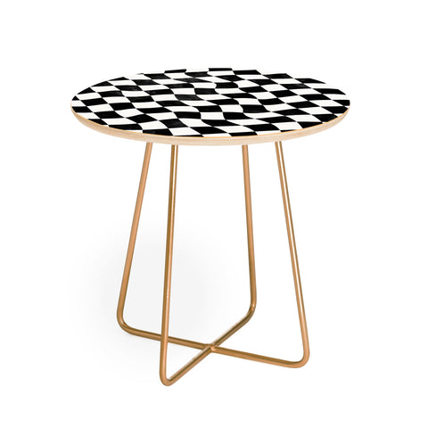 Avenie Warped Checkerboard BW Round Side Table