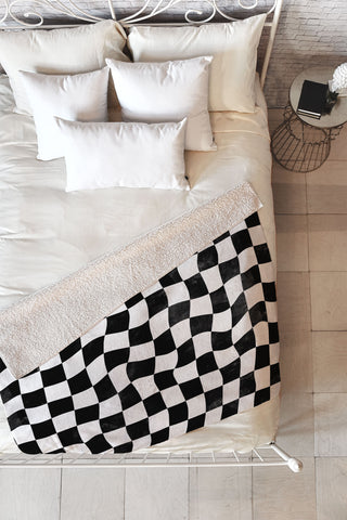 Avenie Warped Checkerboard BW Fleece Throw Blanket