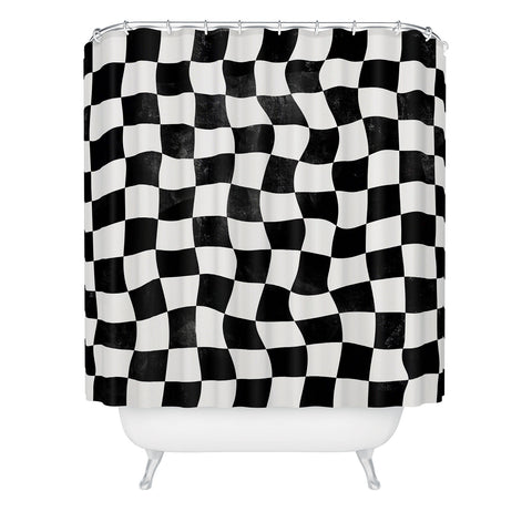 Avenie Warped Checkerboard BW Shower Curtain