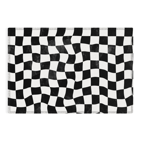 Avenie Warped Checkerboard BW Outdoor Rug