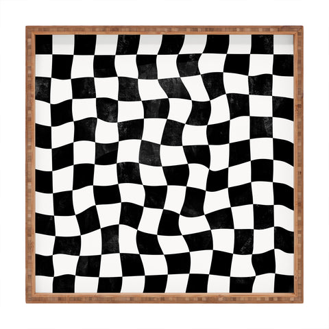 Avenie Warped Checkerboard BW Square Tray