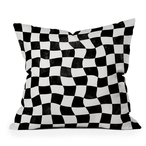 Avenie Warped Checkerboard BW Throw Pillow