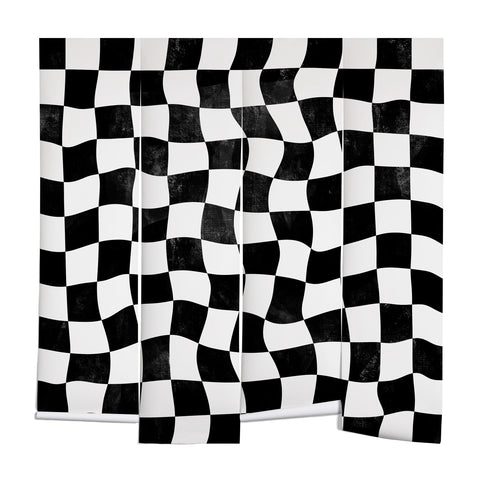 Avenie Warped Checkerboard BW Wall Mural