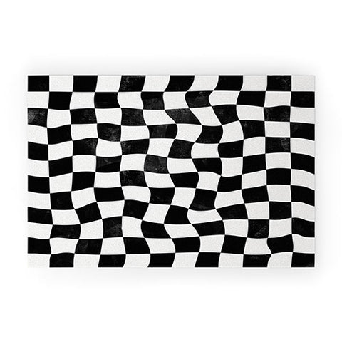 Avenie Warped Checkerboard BW Welcome Mat