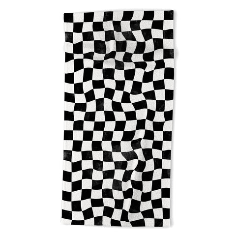Avenie Warped Checkerboard BW Beach Towel