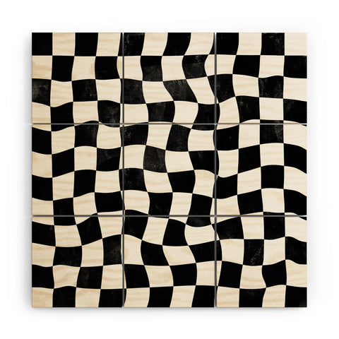 Avenie Warped Checkerboard BW Wood Wall Mural
