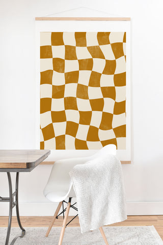 Avenie Warped Checkerboard Gold Art Print And Hanger