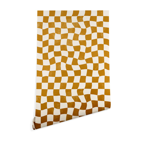 Avenie Warped Checkerboard Gold Wallpaper