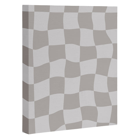 Avenie Warped Checkerboard Grey Art Canvas