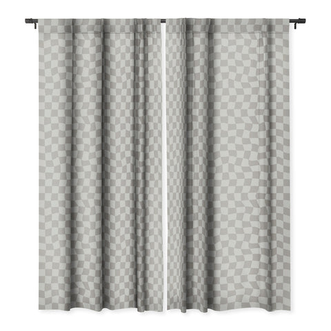 Avenie Warped Checkerboard Grey Blackout Window Curtain