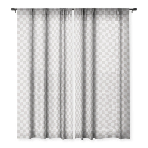 Avenie Warped Checkerboard Grey Sheer Window Curtain