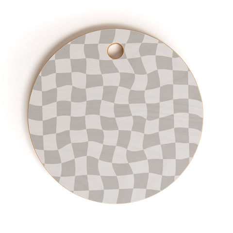 Avenie Warped Checkerboard Grey Cutting Board Round