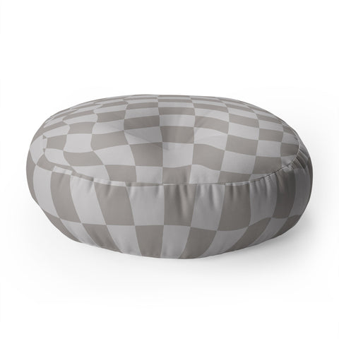 Avenie Warped Checkerboard Grey Floor Pillow Round