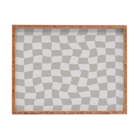 Avenie Warped Checkerboard Grey Rectangular Tray