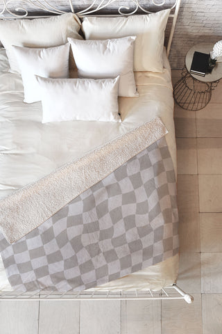 Avenie Warped Checkerboard Grey Fleece Throw Blanket