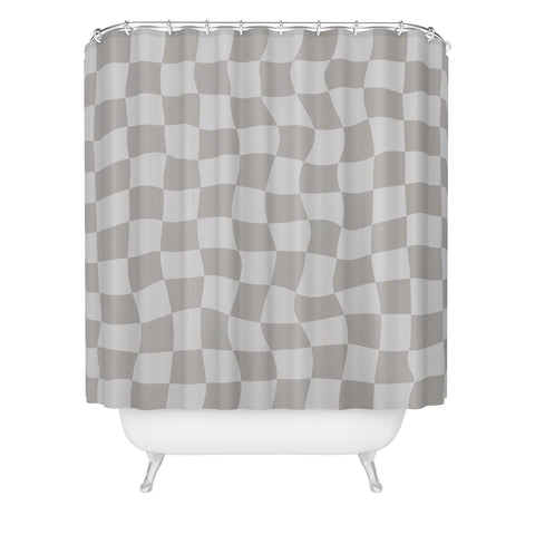 Avenie Warped Checkerboard Grey Shower Curtain