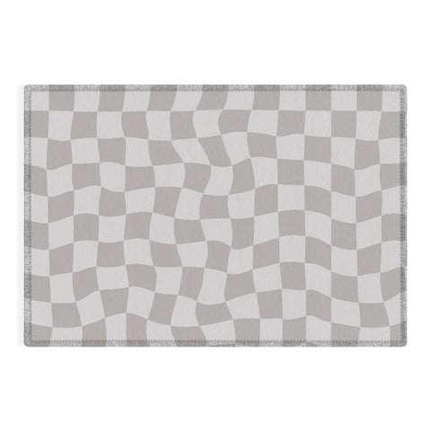 Avenie Warped Checkerboard Grey Outdoor Rug