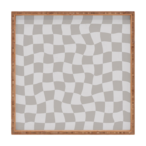 Avenie Warped Checkerboard Grey Square Tray