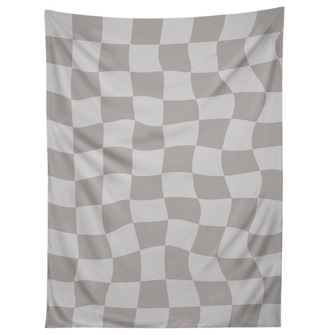 Avenie Warped Checkerboard Grey Tapestry