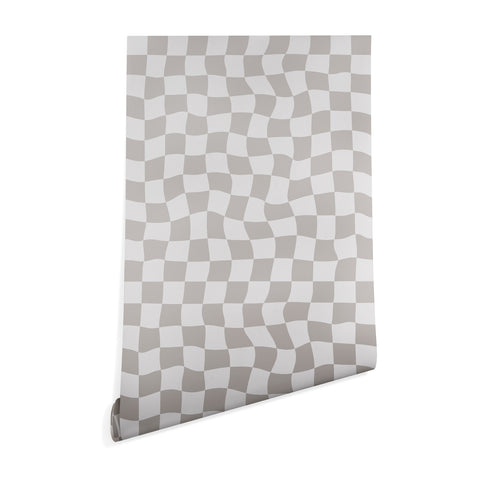Avenie Warped Checkerboard Grey Wallpaper