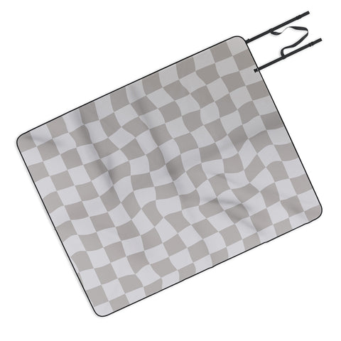 Avenie Warped Checkerboard Grey Picnic Blanket