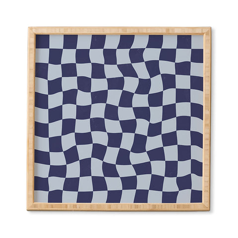 Avenie Warped Checkerboard Navy Framed Wall Art