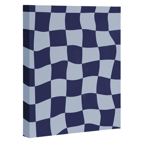 Avenie Warped Checkerboard Navy Art Canvas