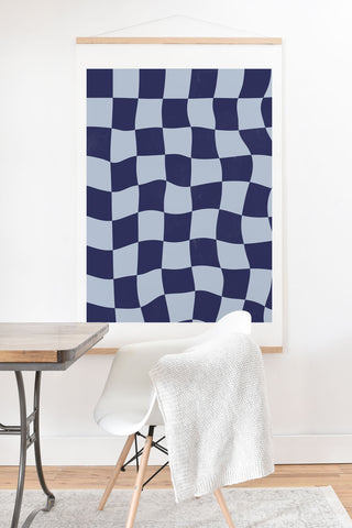 Avenie Warped Checkerboard Navy Art Print And Hanger