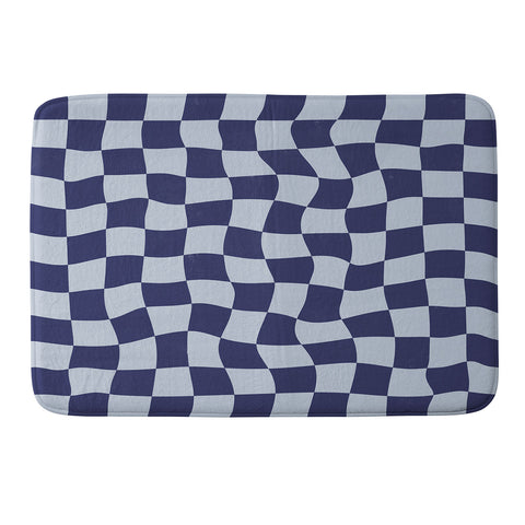Avenie Warped Checkerboard Navy Memory Foam Bath Mat