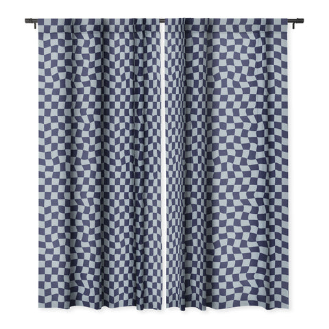 Avenie Warped Checkerboard Navy Blackout Window Curtain