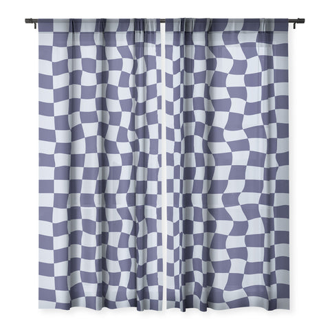 Avenie Warped Checkerboard Navy Sheer Non Repeat