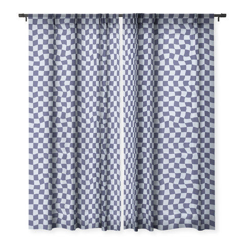 Avenie Warped Checkerboard Navy Sheer Window Curtain