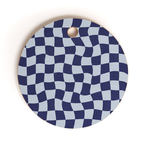 Avenie Warped Checkerboard Navy Cutting Board Round