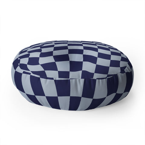 Avenie Warped Checkerboard Navy Floor Pillow Round