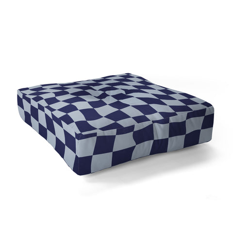 Avenie Warped Checkerboard Navy Floor Pillow Square