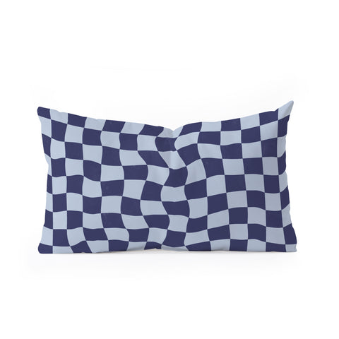 Avenie Warped Checkerboard Navy Oblong Throw Pillow