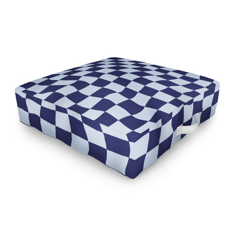 Avenie Warped Checkerboard Navy Outdoor Floor Cushion