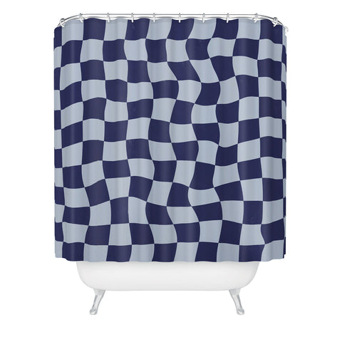 Avenie Warped Checkerboard Navy Shower Curtain