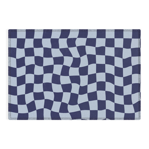 Avenie Warped Checkerboard Navy Outdoor Rug