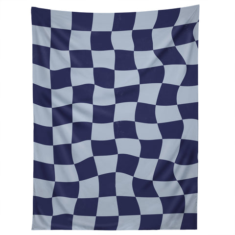 Avenie Warped Checkerboard Navy Tapestry