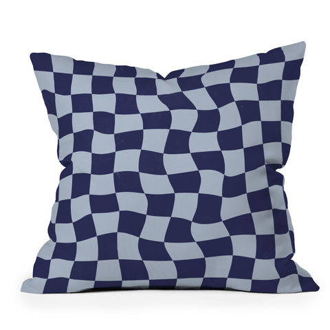Avenie Warped Checkerboard Navy Outdoor Throw Pillow